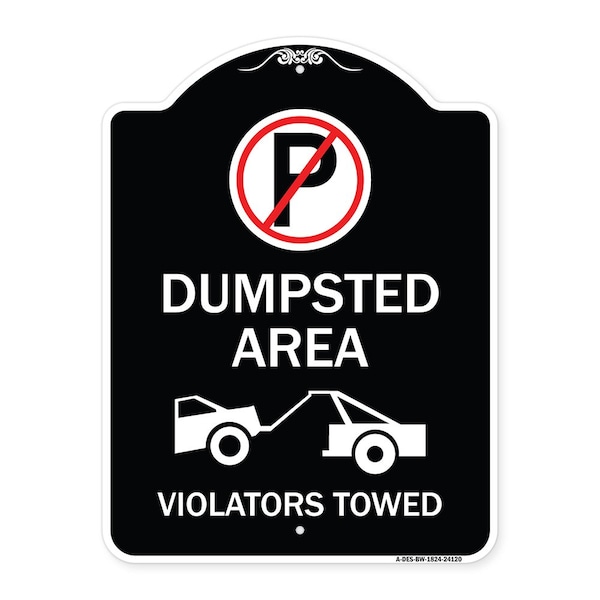 Signmission Dumpster No Parking Dumpster Area Violators Towed Heavy-Gauge Alum Sign, 24" x 18", BW-1824-24120 A-DES-BW-1824-24120 - main